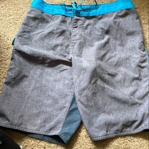 Mens Blue and Gray Fox Racing Swim Trunks